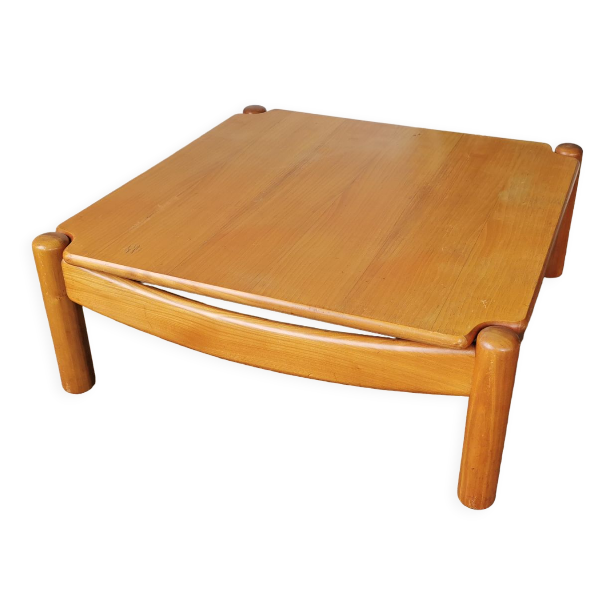 Square coffee table in solid blond wood 80s