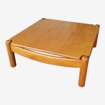 Square coffee table in solid blond wood 80s