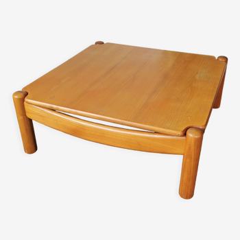 Table basse carré en bois blond massif années 80