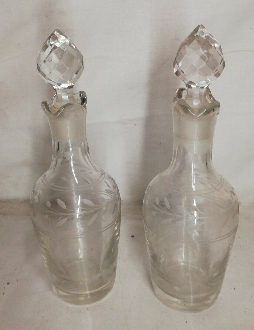 Old small glass bottle, collection, decoration, vintage h 15 cm