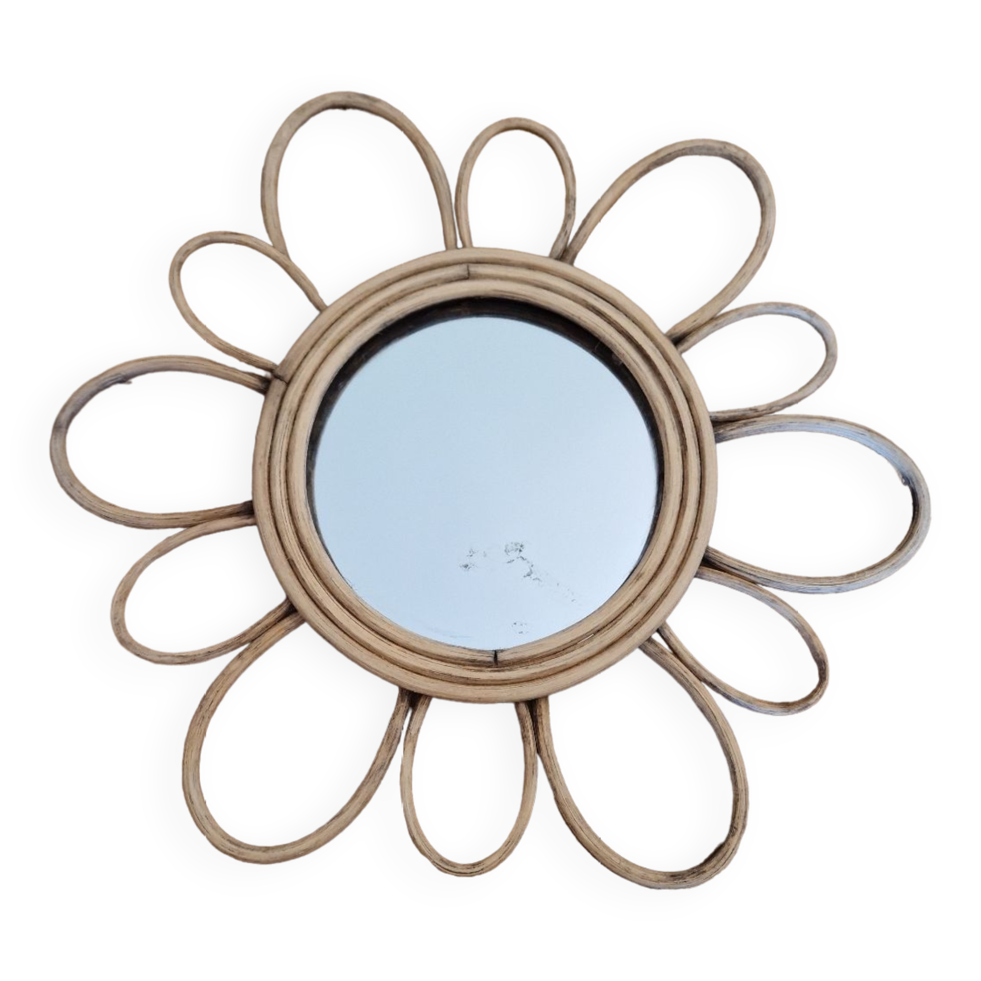 Old vintage rattan flower mirror