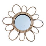 Old vintage rattan flower mirror