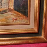 Oil painting on canvas Provençal landscape santons framed signed