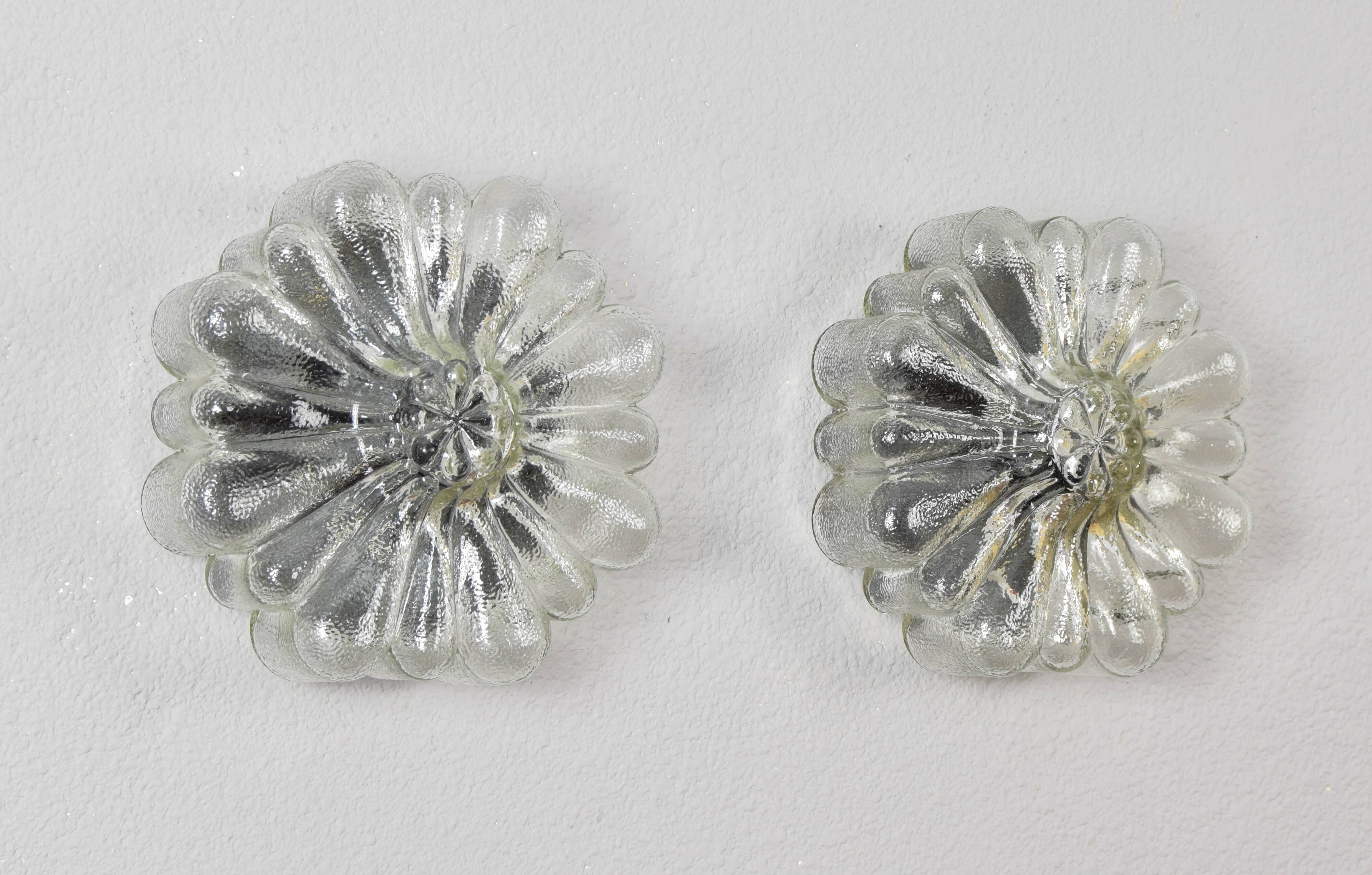 Mid Century Modern Germany Cut Glass Flush Mount Set 60s Bubble Flower Set