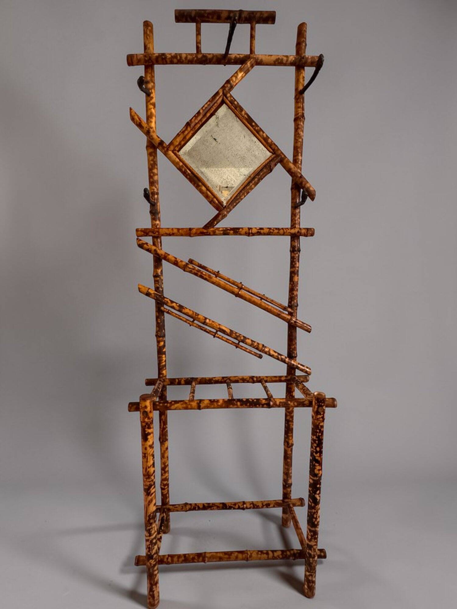 Antique bamboo wardrobe with mirror — exotic style, late 19th century