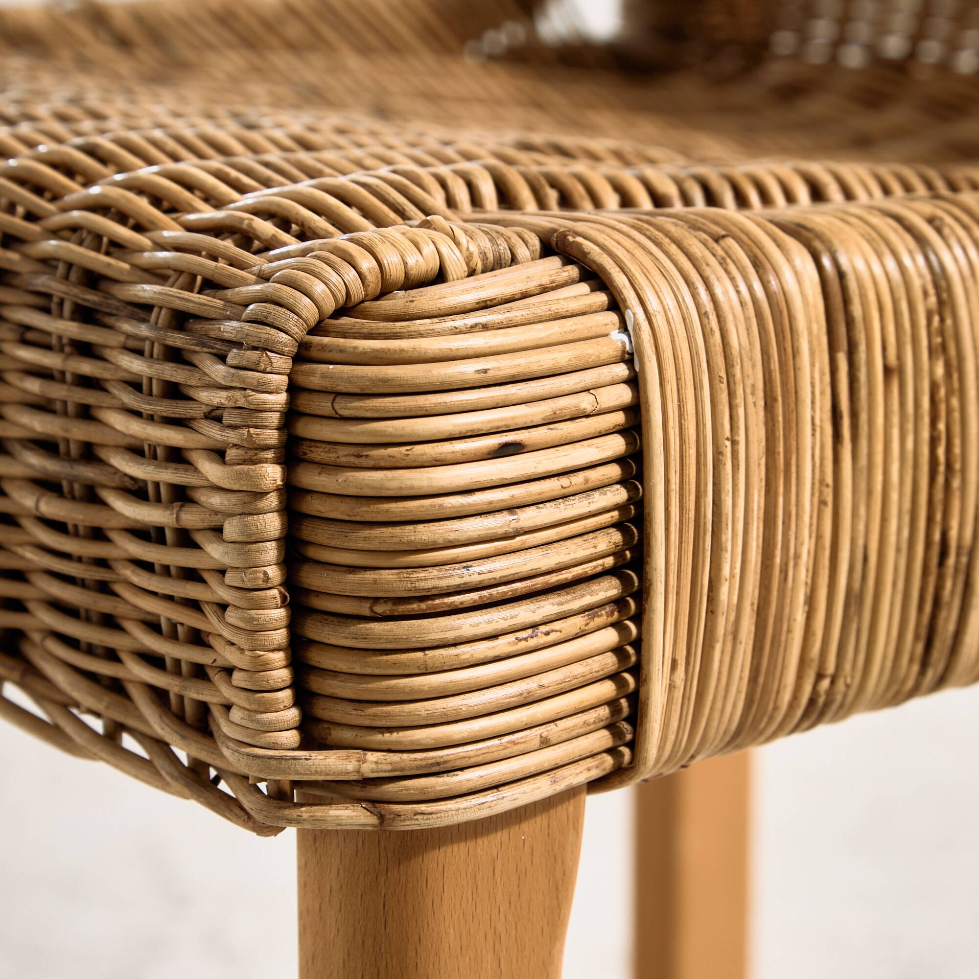 Oak and rattan chair, set of 4