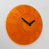 Guzzini orange wall clock from the 1980s