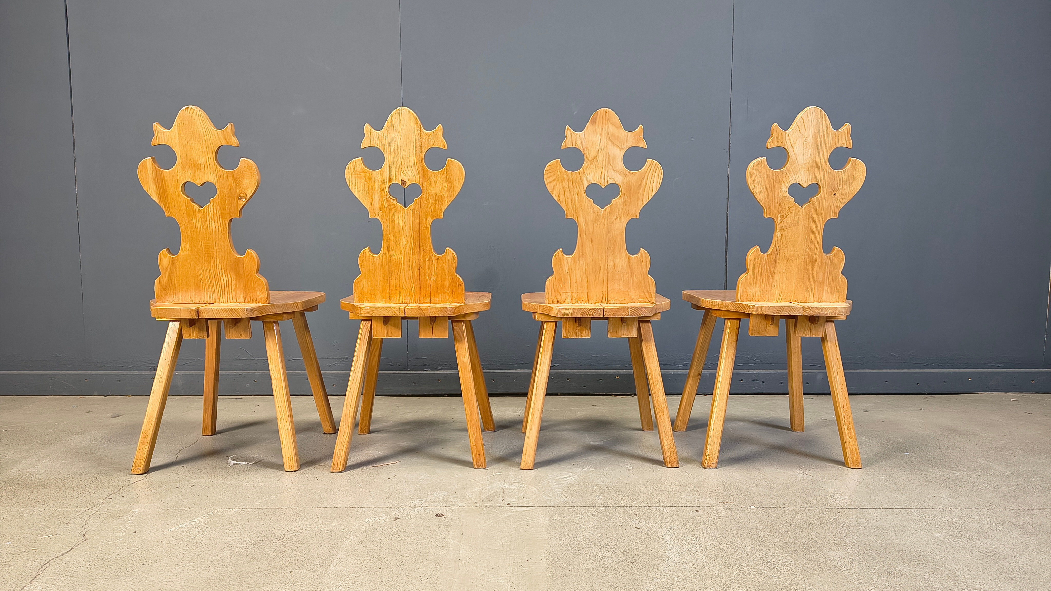 Vintage rustic Tiroler style dining chairs, 1960s