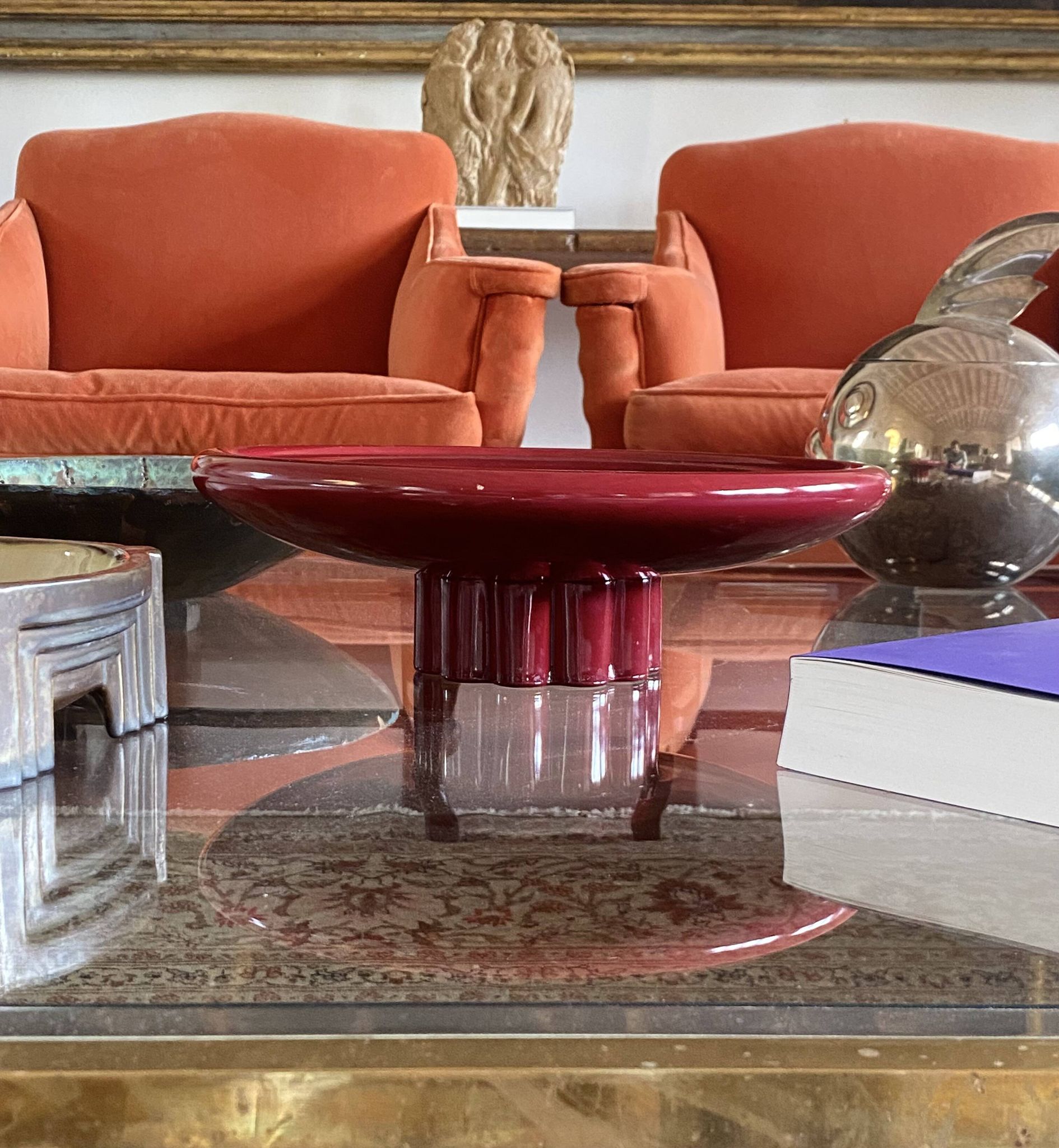Paul Millet, Modern red vide poche / centerpiece, Sevres France 1930s