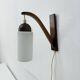 Vintage Scandinavian wall lamp with teak and opaline glass shade , 1960s