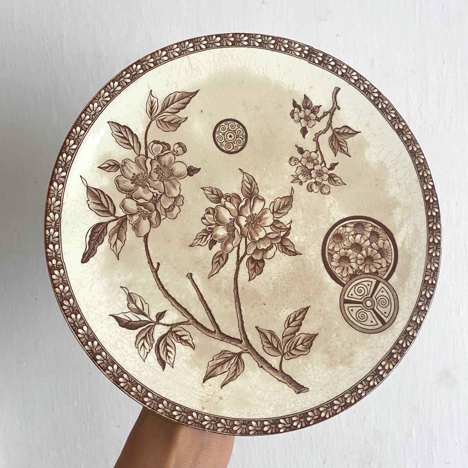 Marguerite ironstone cake stand on foot