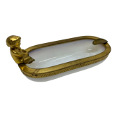Cendrier en opaline laiteuse blanche et laiton doré