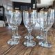 Set of 6 vintage white wine glasses with scrolled rim and gold rim