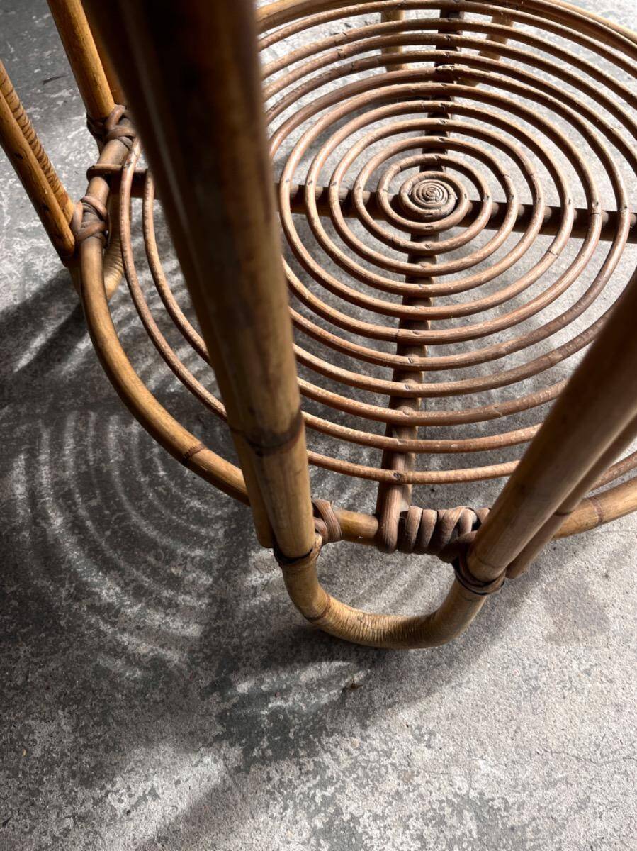 Set of 2 Natural Rattan and Glass Side Tables, 1960s Rohé Noordwolde Style