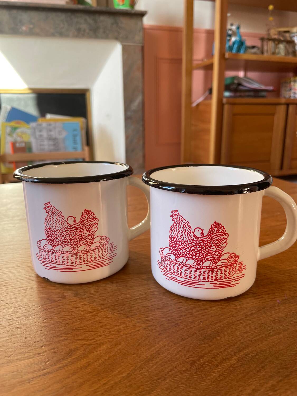 Duo of Geneviève Lethu enameled cups