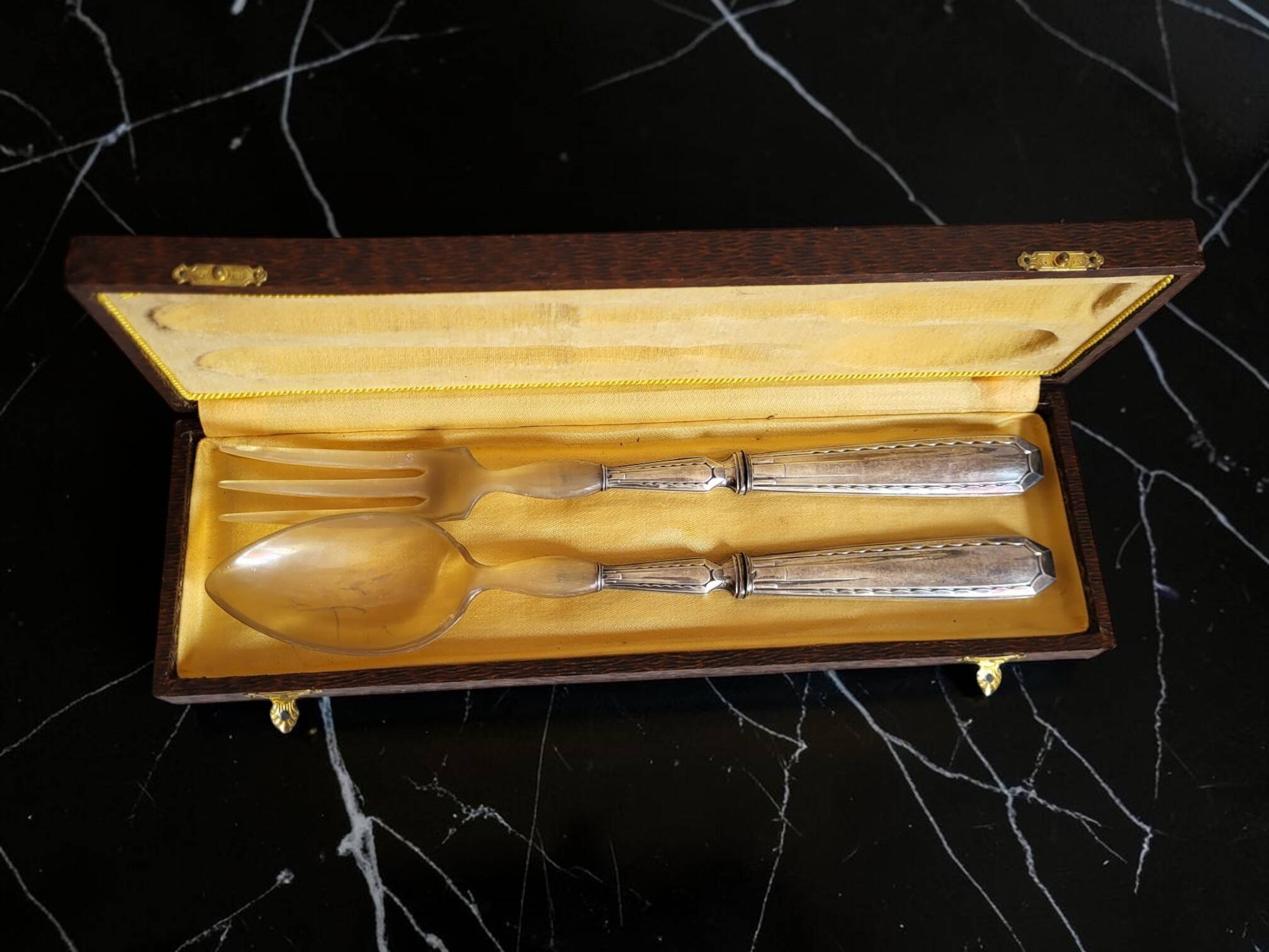 Silver salad cutlery Minerva hallmark