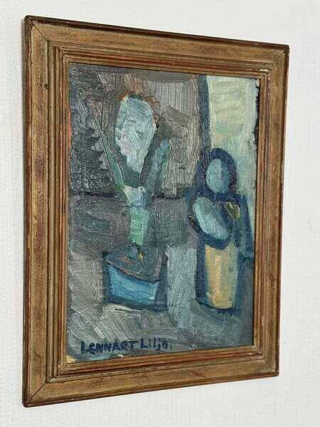 Original mid-century Swedish oil on panel – “Plant Pot” by Lennart Liljo – vintage & framed – 34 × 43 cm