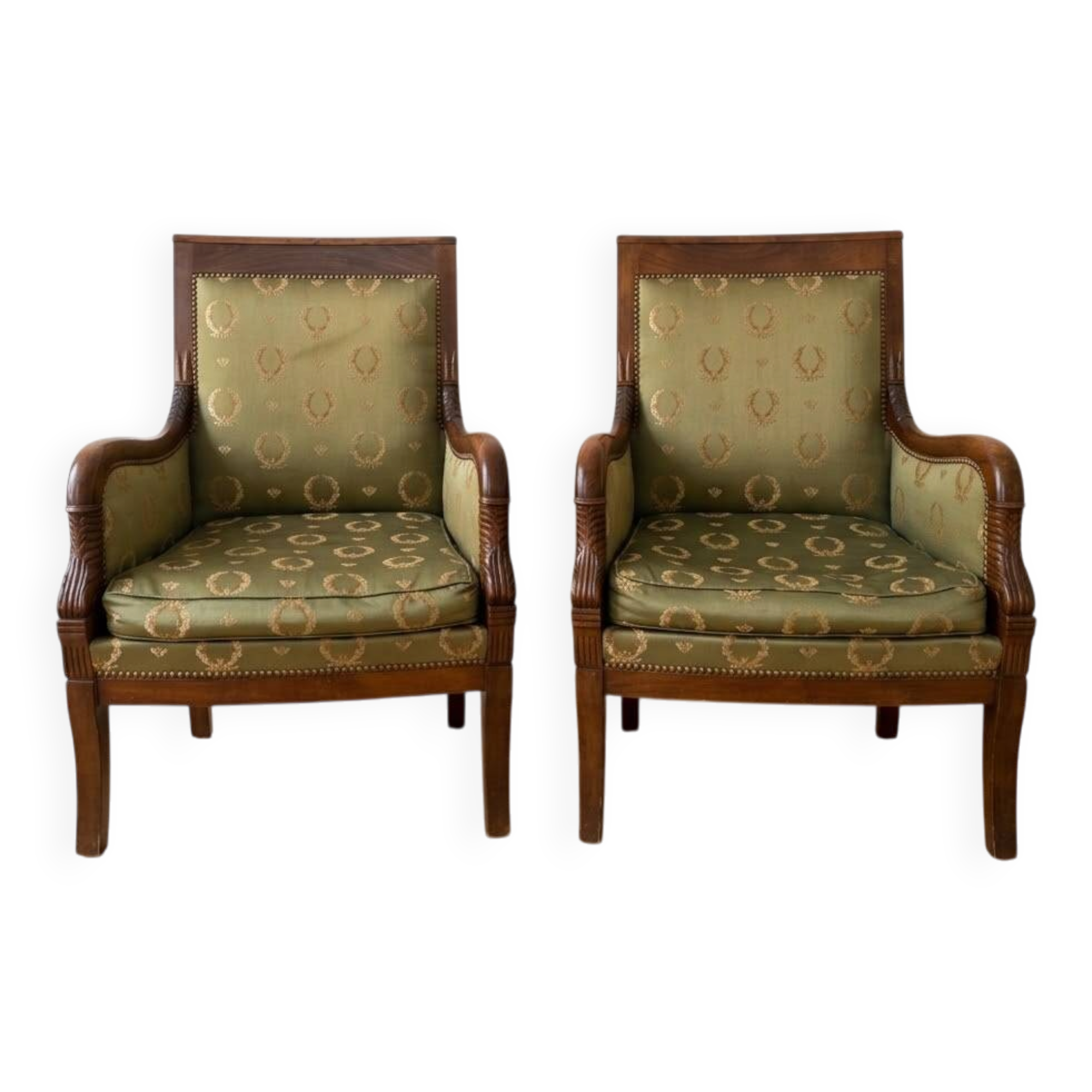 Regency green armchairs in solid wood