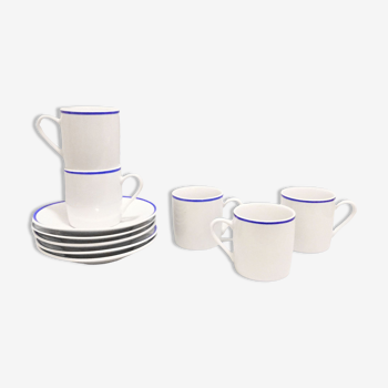 Set of 5 coffee cups and saucers in fine porcelain
