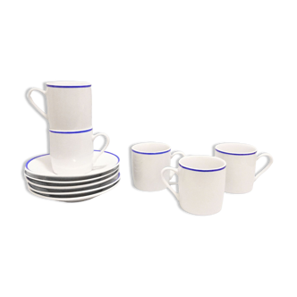 Set of 5 coffee cups and saucers in fine porcelain