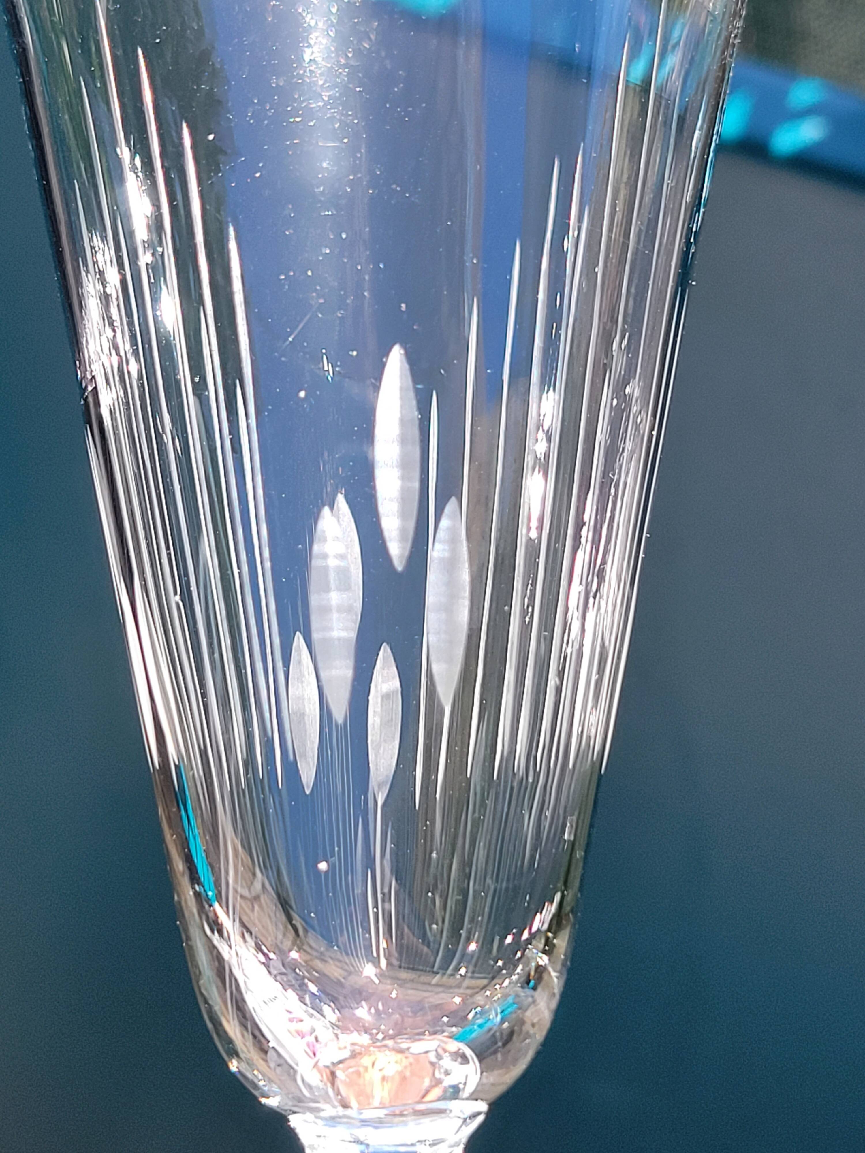 6 old cut crystal champagne flutes