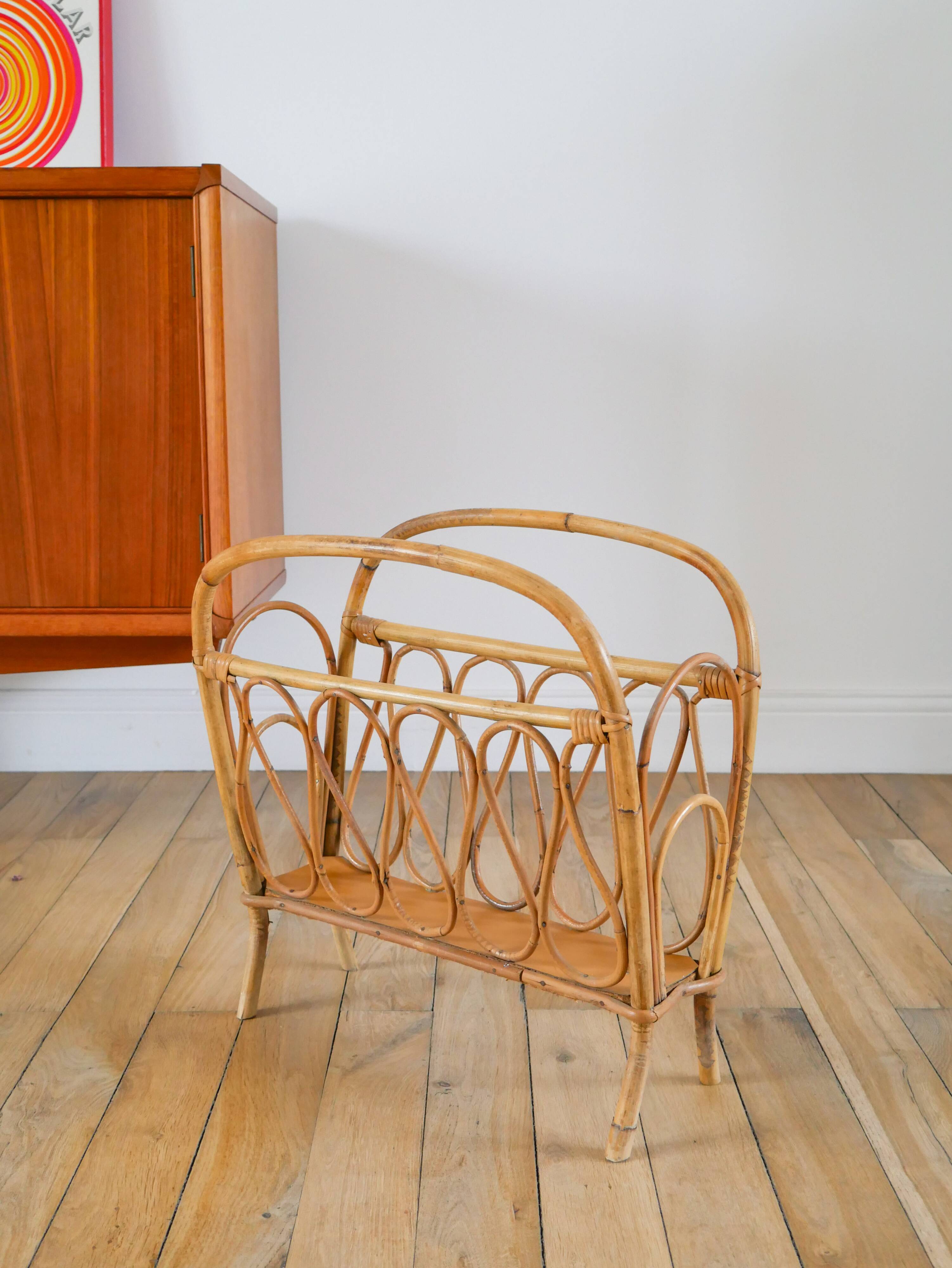 Bamboo/rattan magazine rack, 1960s