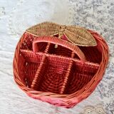 Large Vintage Painted Wicker Basket - Peach Shape