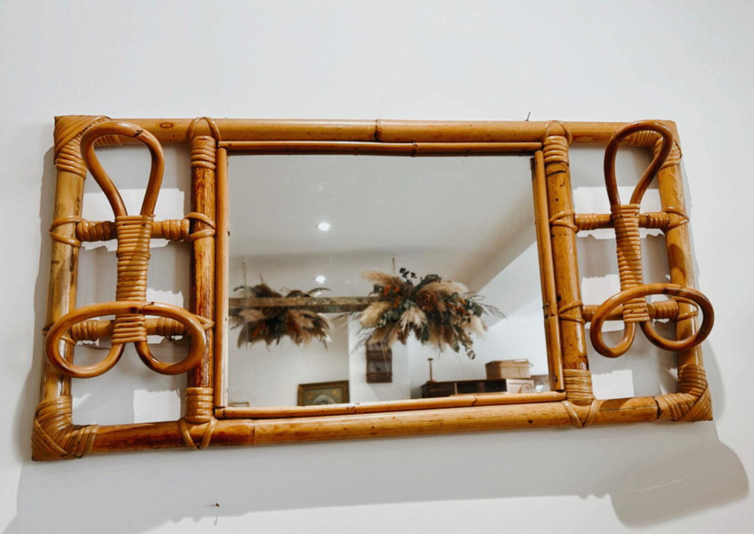Rattan mirror wall cloakroom 70x35cm