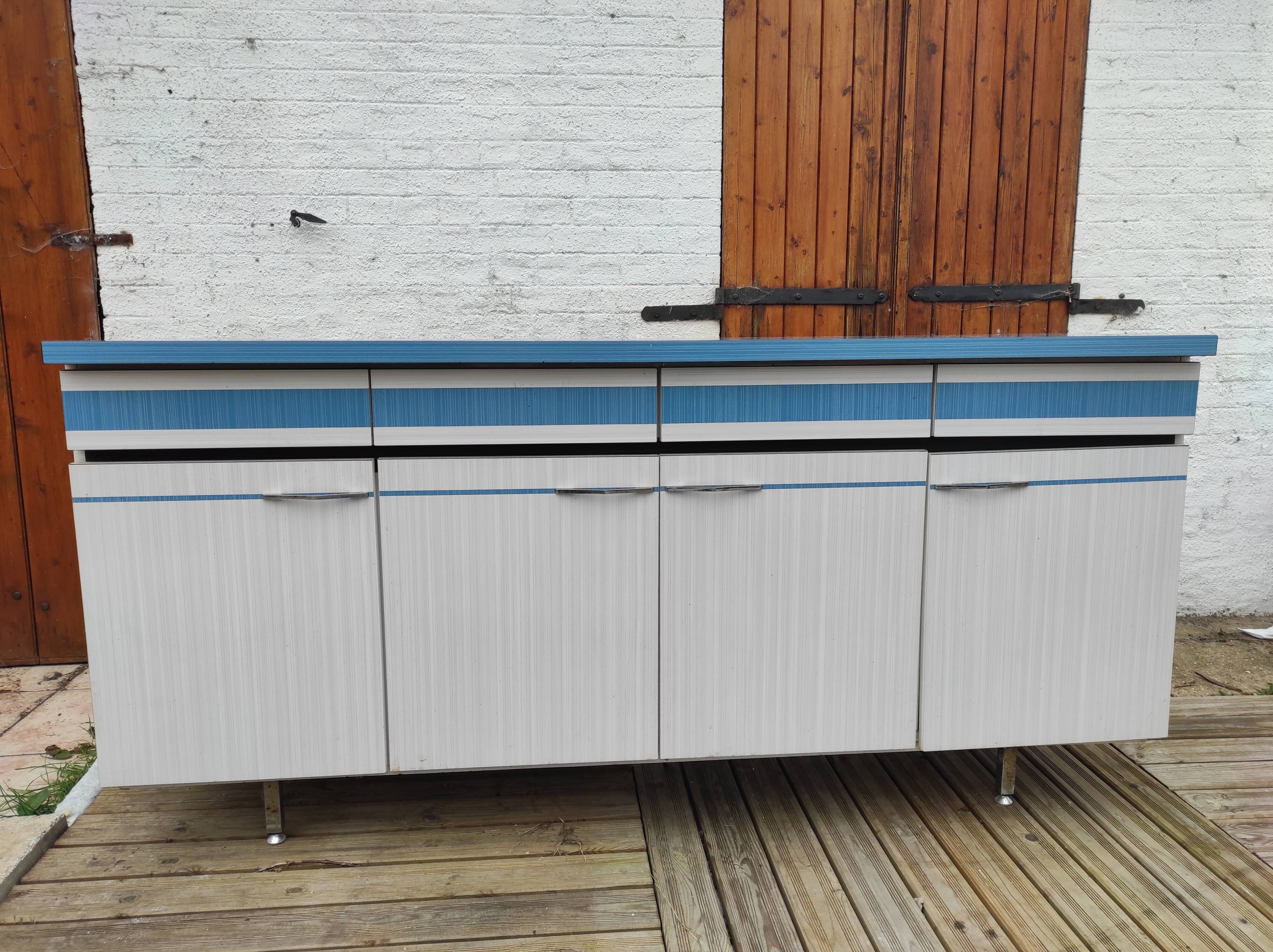 Kitchen cabinet in blue formica 4 doors 4 drawers