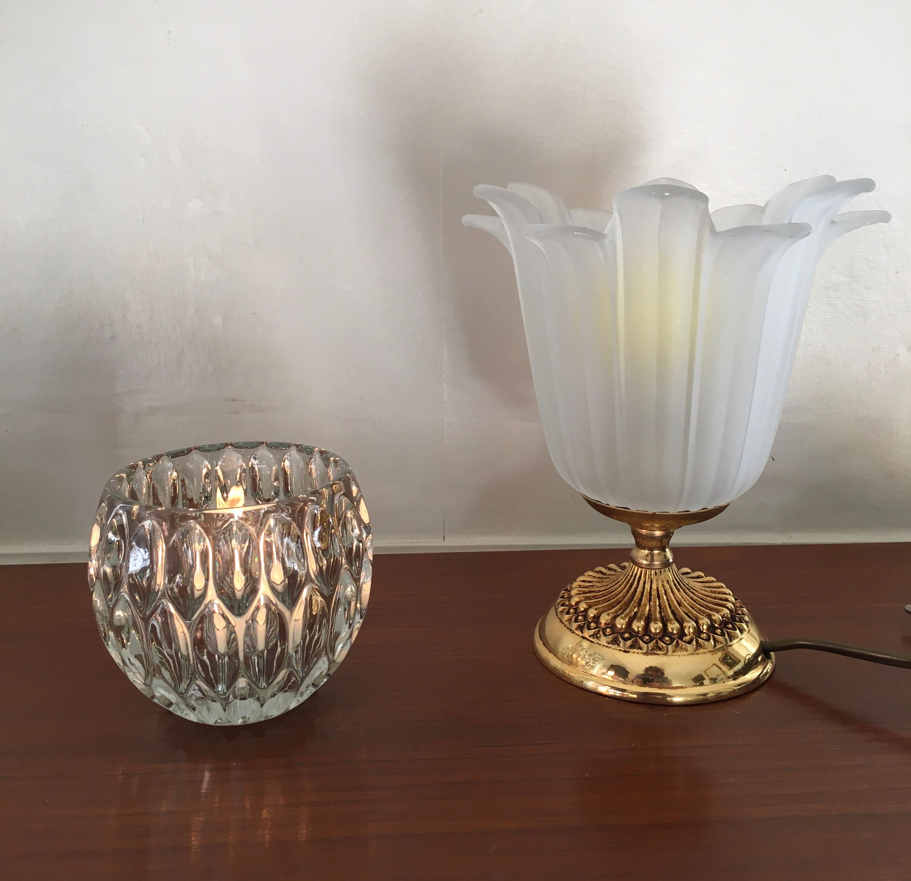 Lampe de table pied laiton tulipe vintage