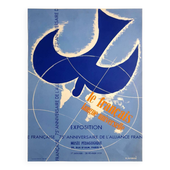 Affiche Originale de 1959 Le français langue universelle, 75eme anniversaire de l'Alliance Française