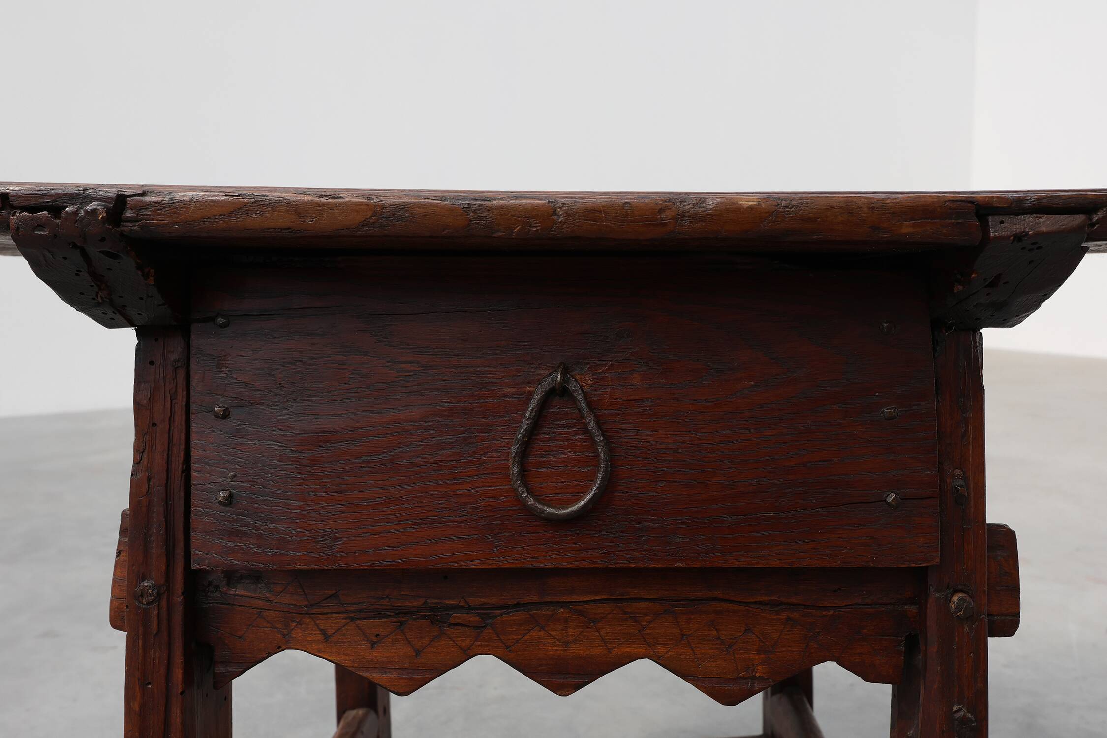 17th Century Spanish Oak Side Table with Drawer in Wabi Sabi Style