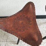 Pair of folding leather tripod stools from the 1950s