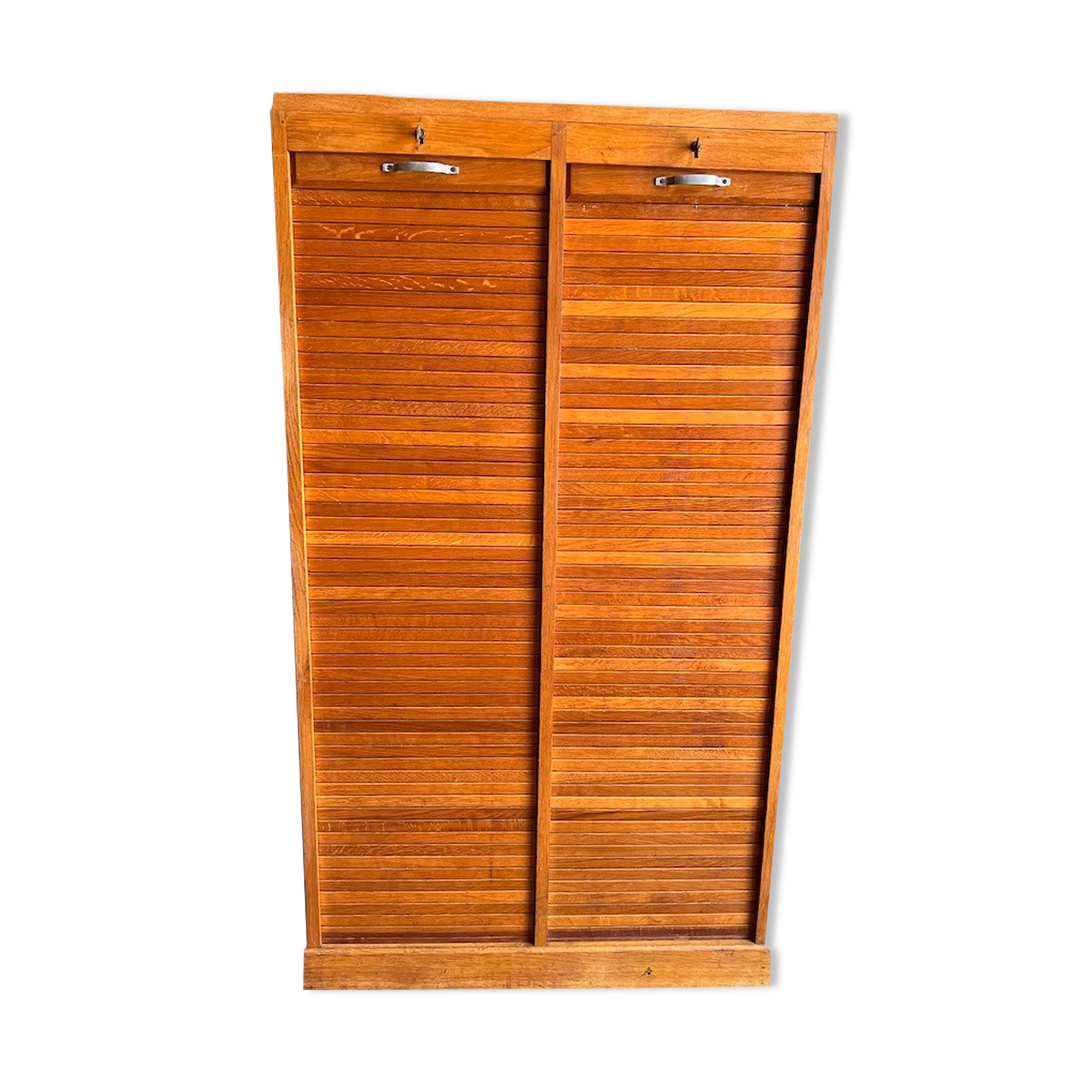 Meuble classeur double rideau vintage en chêne clair - Années 50
