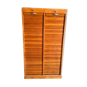 Vintage double curtain binder cabinet in light oak - 50s
