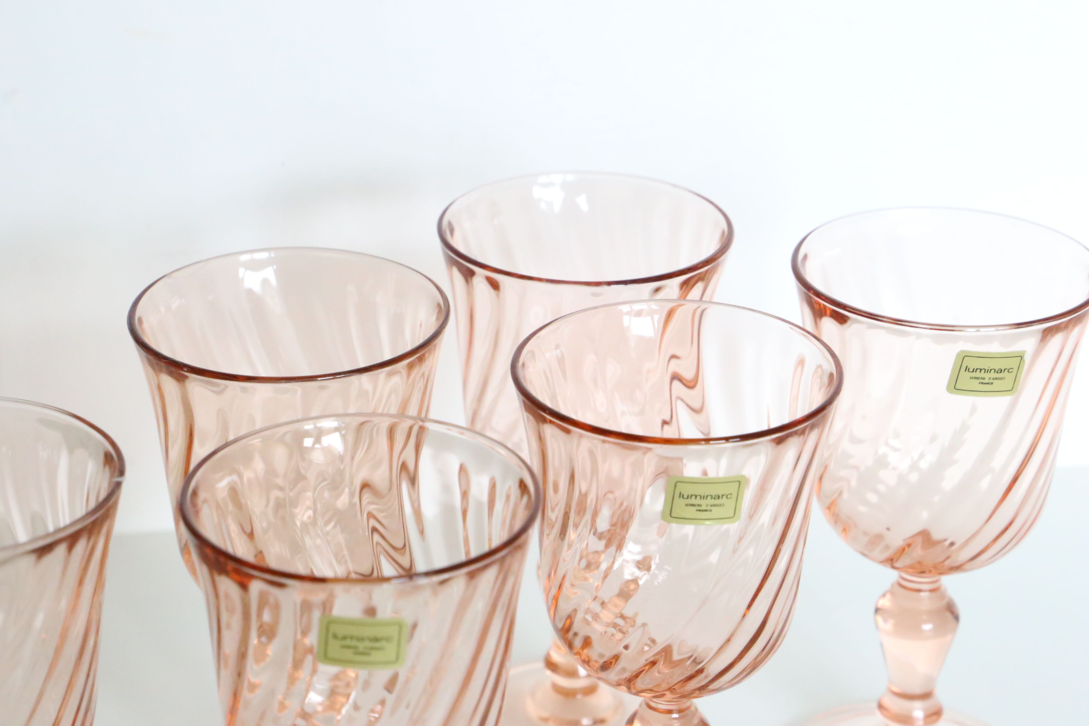 Set of 6 wine glasses in pink glass, Rosaline, by Arcoroc