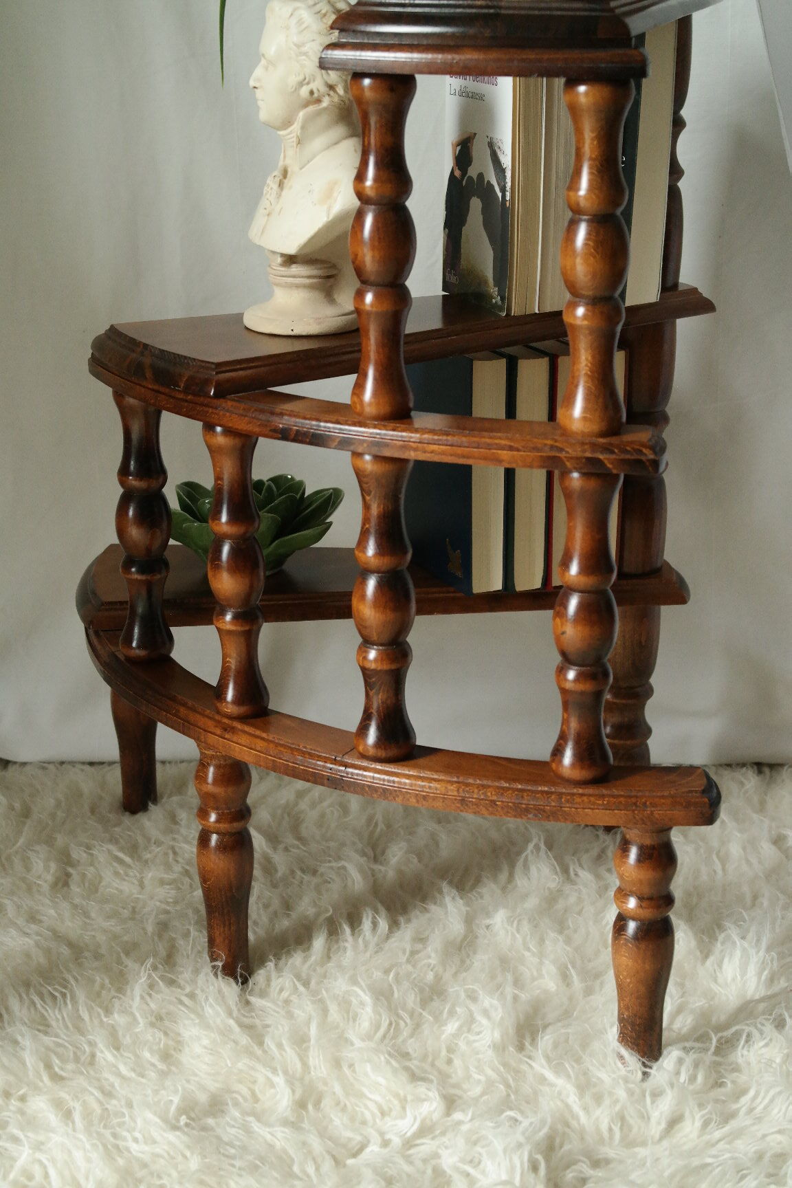 Vintage Beech Library Staircase Shelf