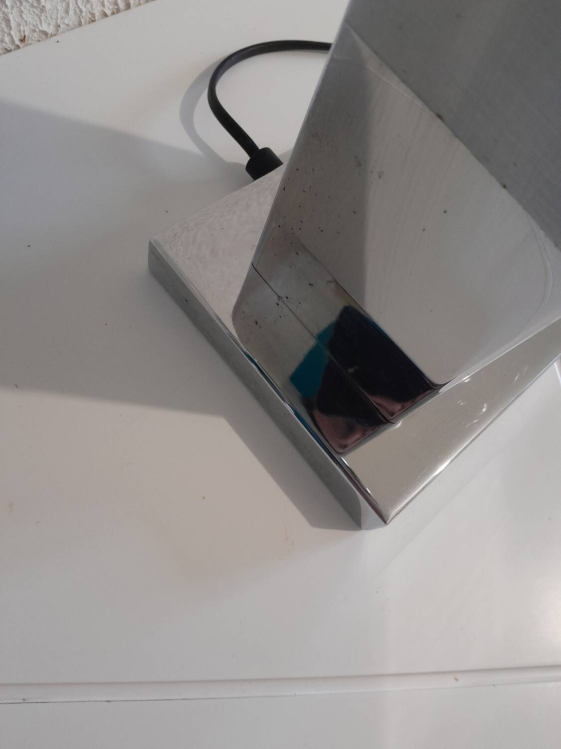 Chrome base lamp Transparent silver glass lampshade 1980 vintage