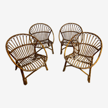 4 fauteuils corbeille en rotin