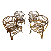 4 rattan basket armchairs