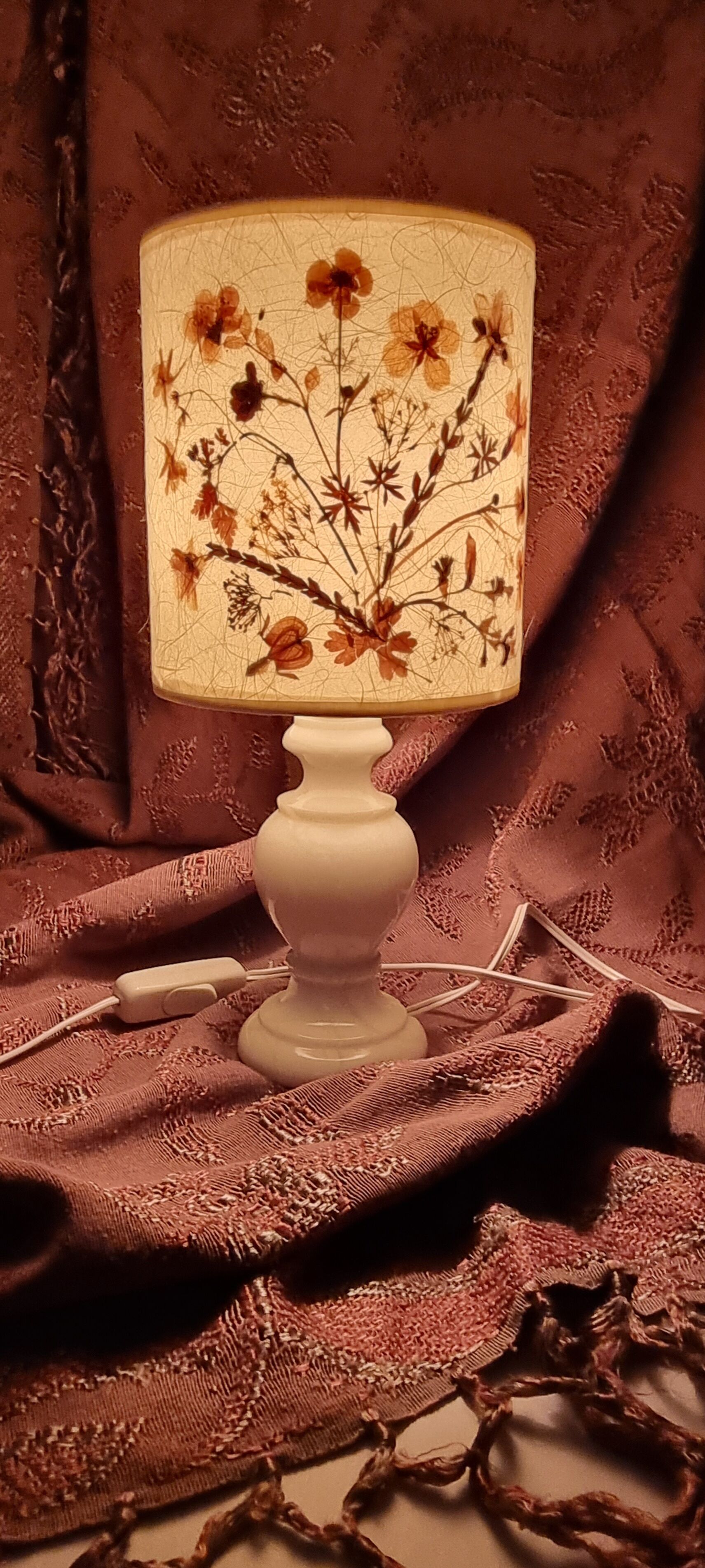 Vintage lamp alabaster foot lampshade vellum dried flowers