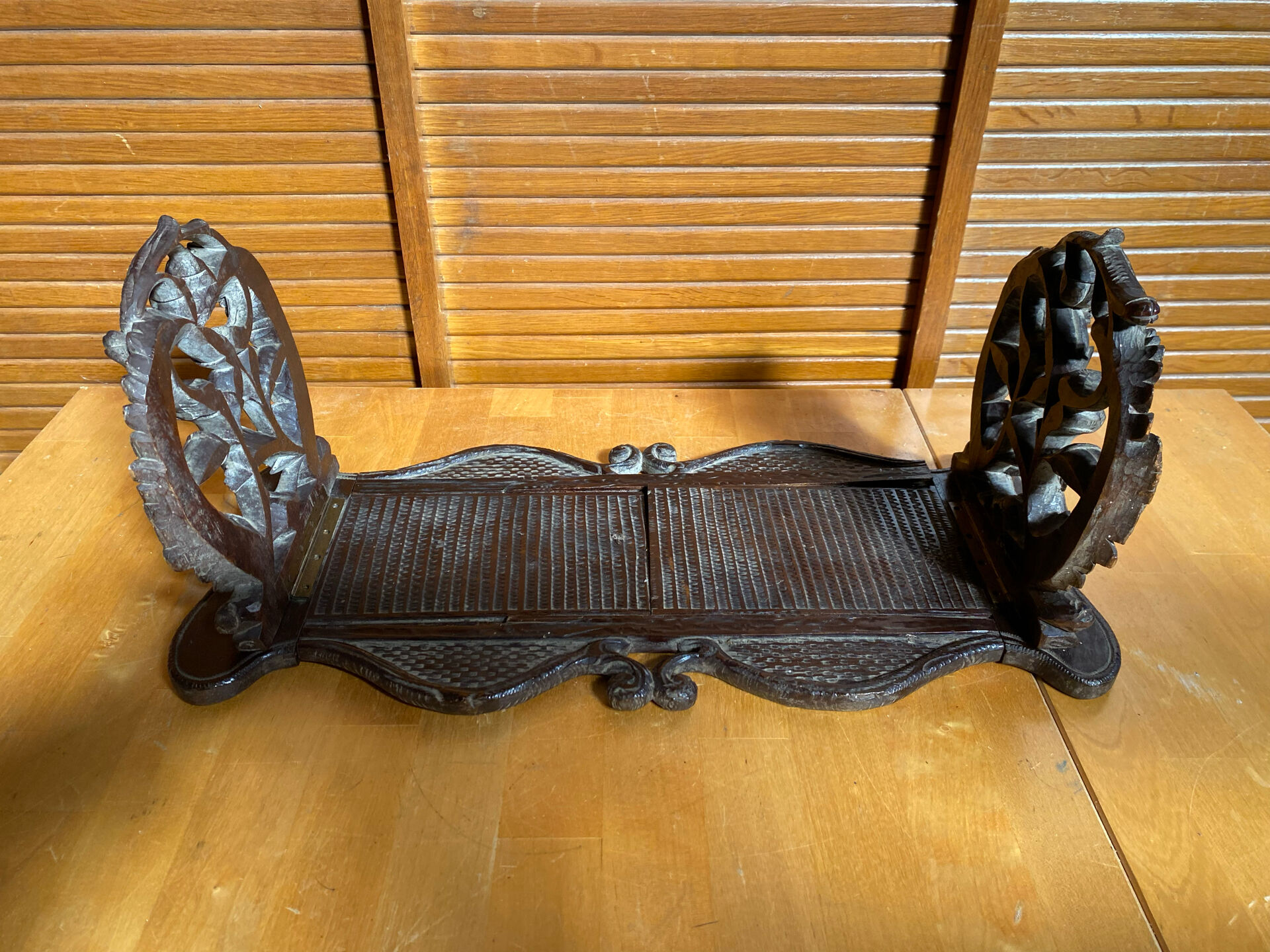 Antique Expandable Bookcase Carved Wood with Floral Motif Vintage #E3