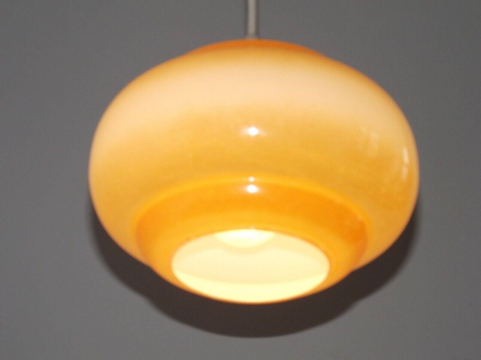 French vintage amber & white pearlized glass hanging ceiling light 4479