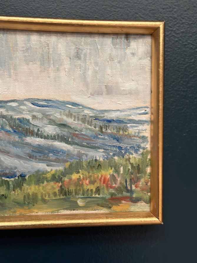 Mid Century Oil On Canvas Landscape By Unknown Artist Vintage & Framed – 33 × 22 Cm