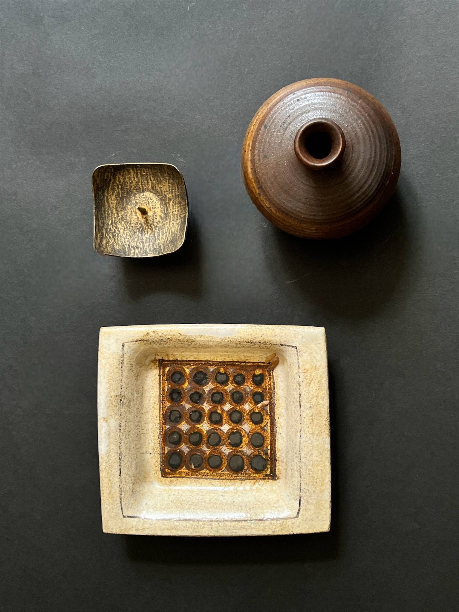 Hammered brass candle holder, brutalist design, 1970s