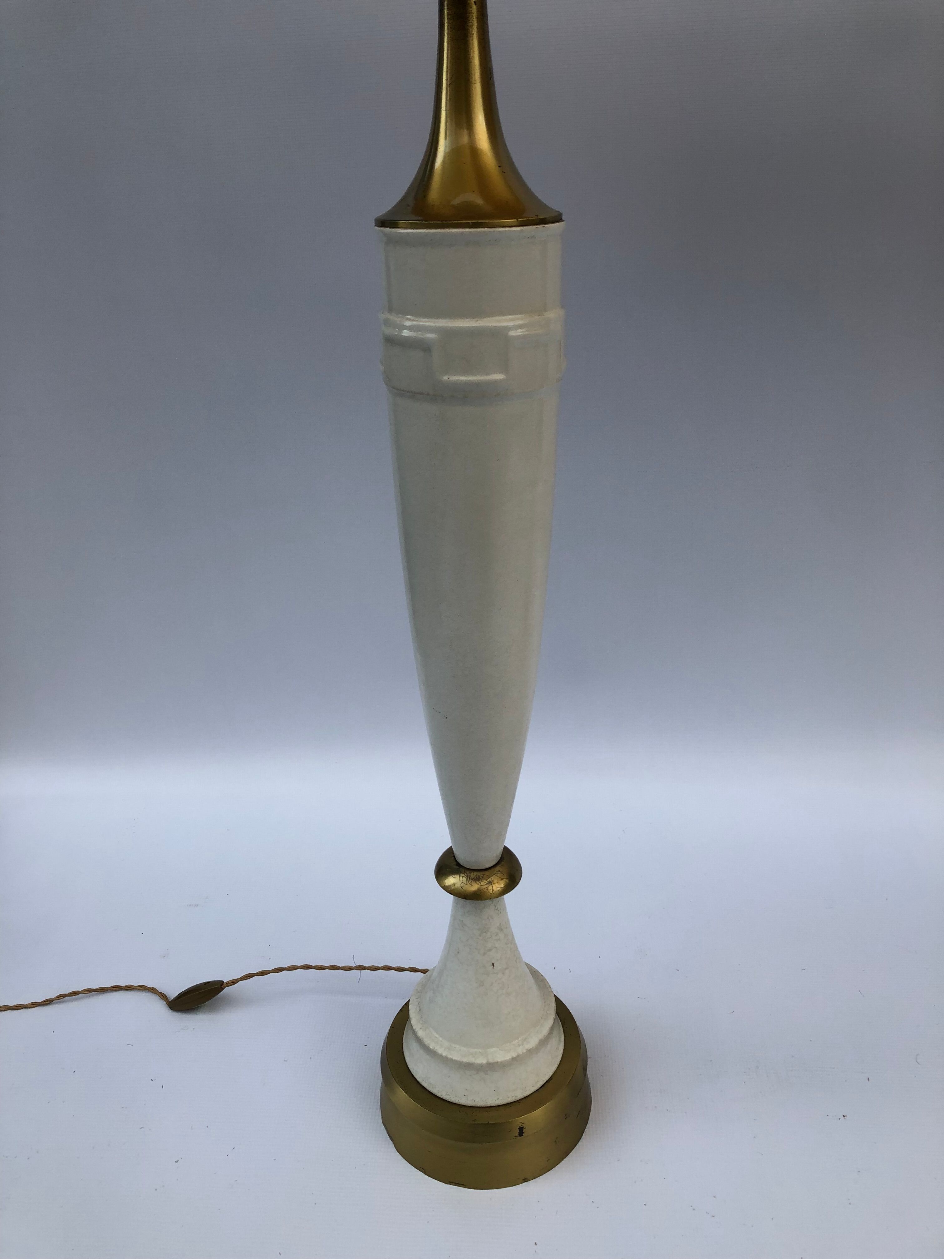 1960s laurel greek key ceramic brass table lamps hollywood regency neoclassical