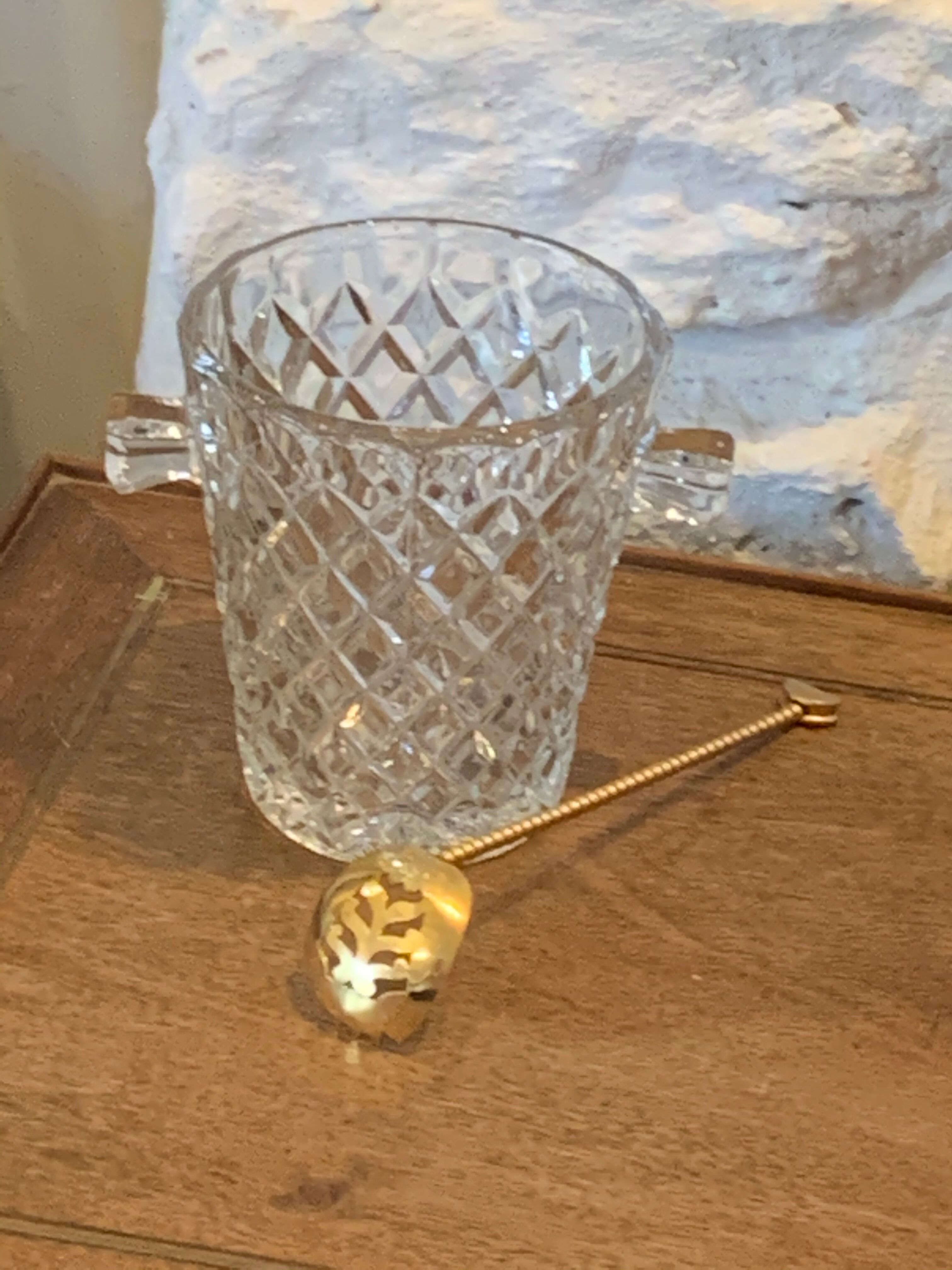 Ice bucket and its vintage 1950 gold metal spoon
