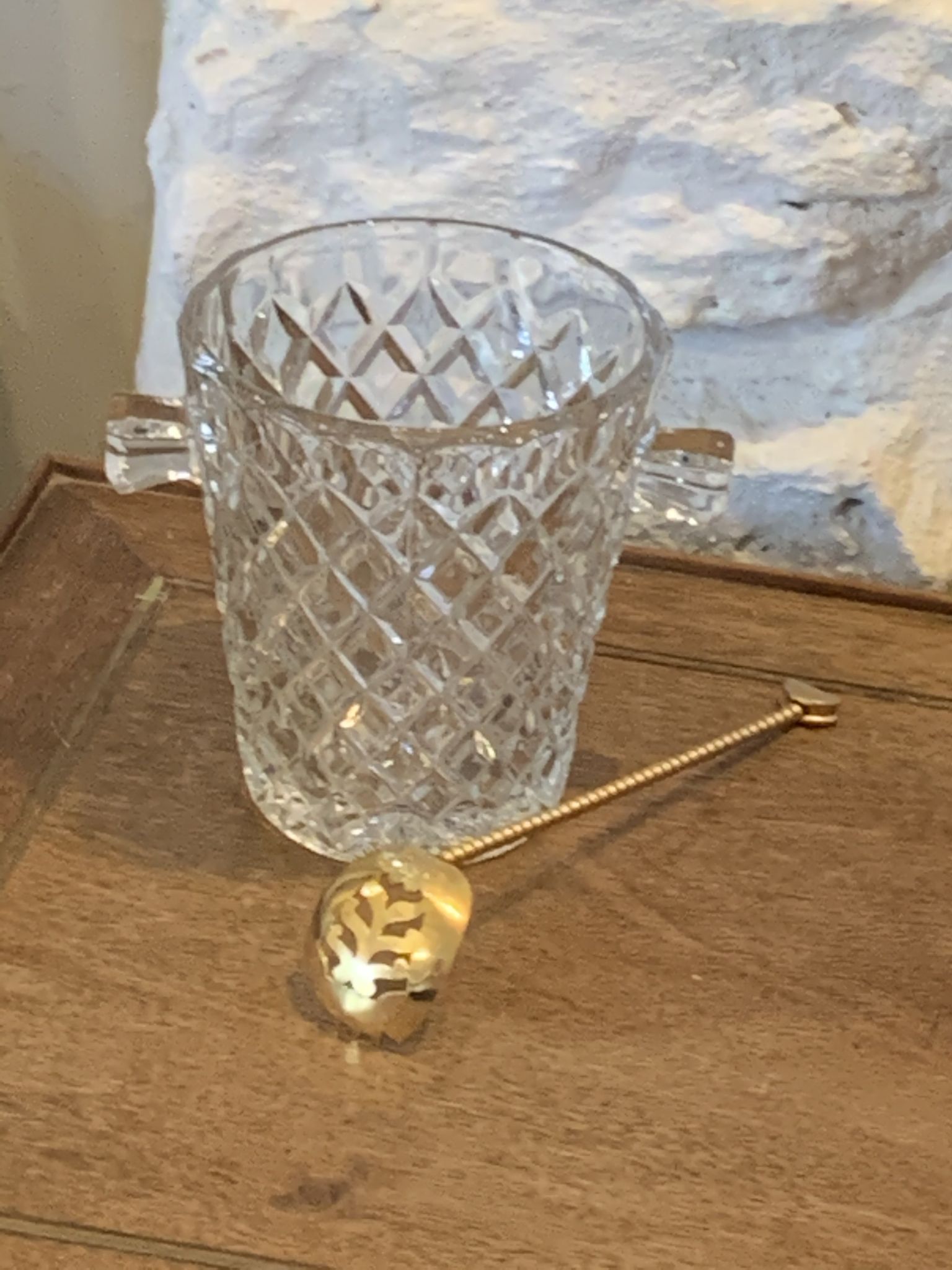 Ice bucket and its vintage 1950 gold metal spoon