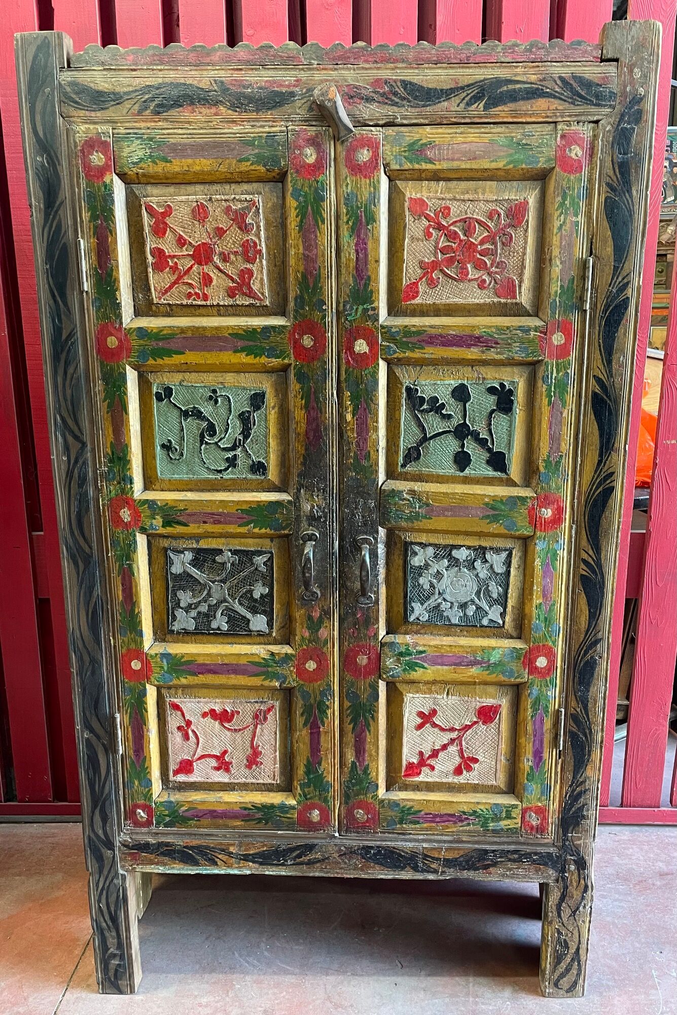 Pakistan, swat valley, old 2-door wardrobe from the 19th century with its original polychromy