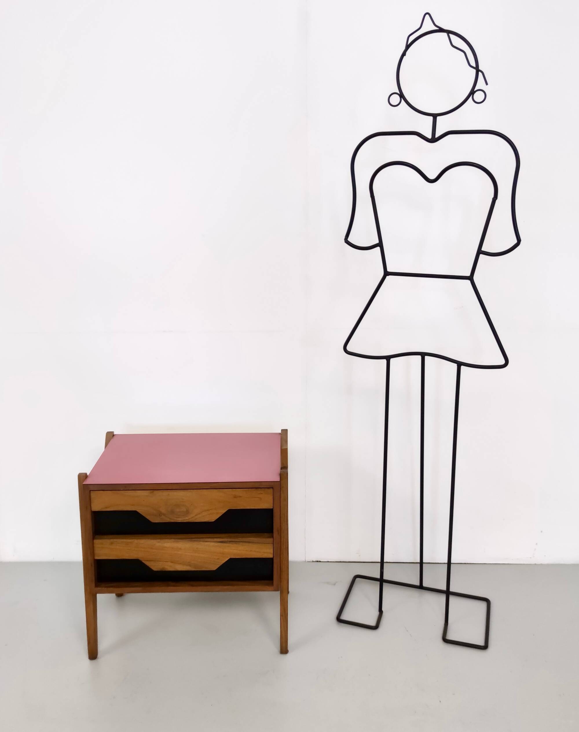 Walnut Nightstand attr. to Ico Parisi with a Pink Top and Black Drawers